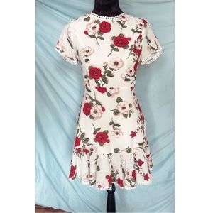 Classic style red and white posie patterned dress
